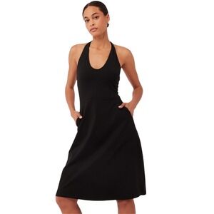 Pact Organic Cotton Fit And Flare Halter Dress, Women's Size S Black W/ pockets